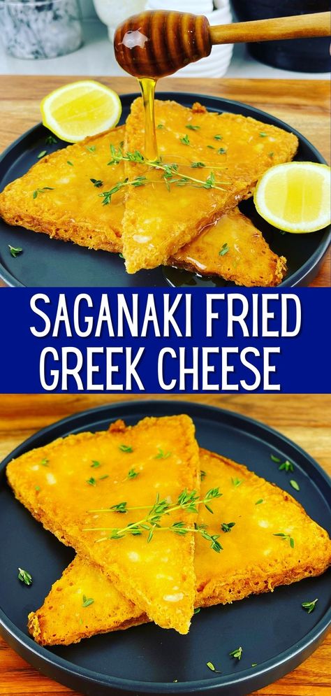 Greek Cheese Saganaki, Saganaki Cheese Recipe, Cheese Saganaki, Greek Fried Cheese, Saganaki Recipe, Meze Platter, Greek Appetizers, Greek Foods, Greek Cheese