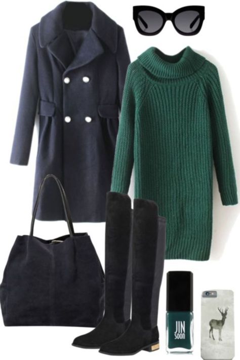 Green sweater dress with black accessories outfit ideas Emerald Sweater Outfit, Green Sweater Dress Outfit, Dark Green Dresses, Emerald Green Sweater Dress, Dark Green Sweater Dress, Green Sweater Outfit, Emerald Sweater, Emerald Green Sweater, Dark Green Sweater