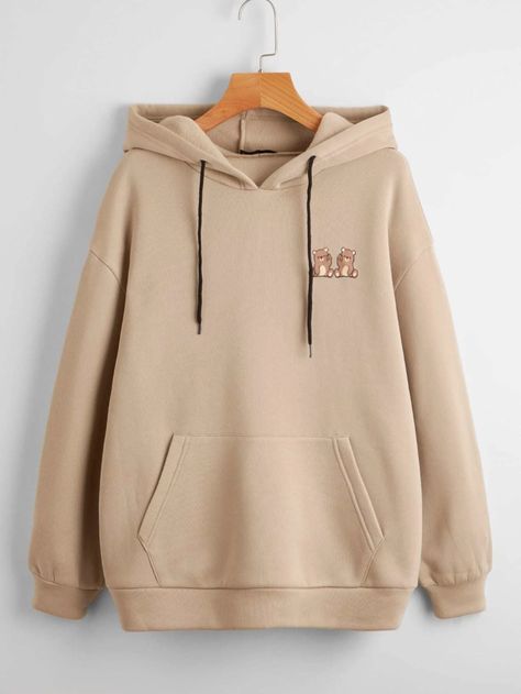 Bear Print Kangaroo Pocket Drawstring Hoodie | SHEIN USA Drop Shoulder Hoodie, Women Sweatshirts, Kangaroo Pocket Hoodie, Bear Print, Drawstring Hoodie, Hoodies For Sale, Oversize Hoodie, Winter Women, Pullover Sweatshirt