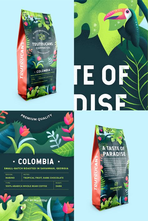 Toutoucans – Packaging Of The World Coffee Bag Design, Coffee Package, Bar Restaurant Design, Design Café, Desain Editorial, Coffee Brand, Packaging Label Design, Box Packaging Design, Graphic Design Packaging