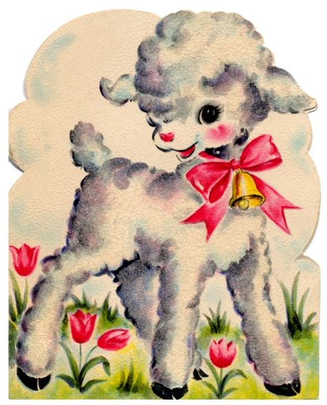 vintage easter card - cute little lamb Easter Card, Vintage Easter, Easter, Red, Pink, White