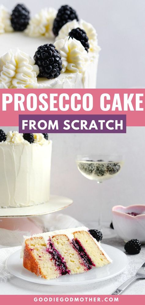 Prosecco cake, aka champagne cake, is a great way to celebrate! This tender layer cake recipe is easy to make, and delicious!   #champagnecake #proseccocake #layercake #dessertideas #dessertrecipe #fromscratch