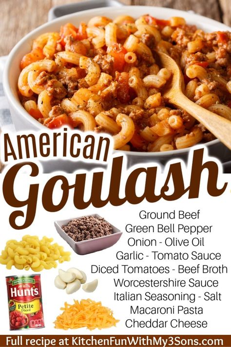 This wonderfully Easy Goulash Recipe is super to be a new family favorite! This pasta is a delicious homemade version of American goulash. #Recipes #DinnerIdeas Golashes Recipes, Goolosh Recipe, Grandma's Goulash Recipe, Best Goulash Recipes, Easy Goulash Recipes, Dinner Sandwich, Easy Ground Beef Recipes, American Goulash, Beef Recipes For Dinner Easy