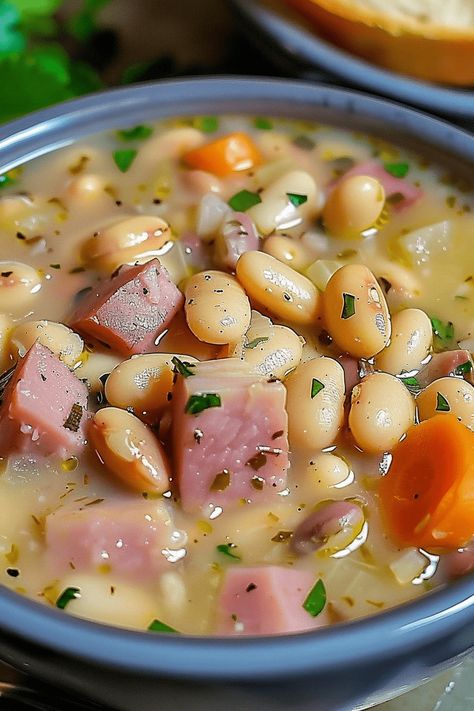 Ham and Bean Soup Ham And Bean Soup With Dumplings, Ham Bean And Potato Soup, Best Ham And Bean Soup, Ham And Beans Recipe Slow Cooker, Bean Ham Soup Recipes, Bean With Ham Soup Crock Pot, Bean Ham Hock Soup, Bean With Ham Soup, Ham Hock And White Bean Soup