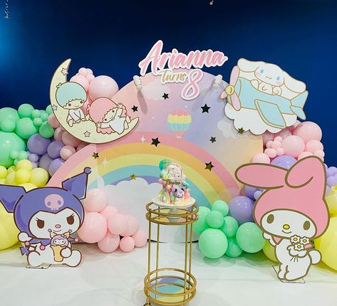 S A N R I O by #eventsbyazzwaa #backdropkl #kidspartymalaysia #sanrioparty #mymelody #kidspartyideas #kuromi #cinnamoroll | Instagram Sanrio Birthday Decor, Sanrio Decorations Birthday, Sanrio Birthday Party Ideas Decoration, My Melody Theme Birthday Party Ideas, Sanrio Birthday Party Decorations, My Melody Birthday Theme, Sanrio Themed Party, Sanrio Birthday Party Ideas, Sanrio Birthday Party