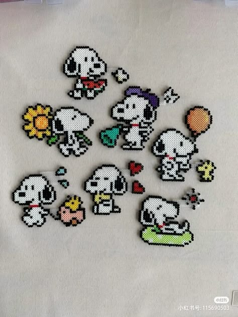 #snoopylover #beads #inspiration #cutecore Pyssla Ideas Aesthetic, Snoopy Perler Beads, Hama Beads Aesthetic, Beaded Snoopy, Nerdy Perler Beads, Melty Bead Designs, Melt Beads Patterns, Beads Inspiration, Hamma Beads Ideas