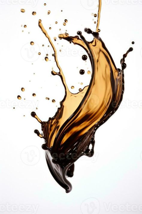 Coffee pour creating an energetic splash isolated on a white background Coffee Splash Photography, Splash Effect Backgrounds, Coffee Ads Design, Surrealism Ideas, Coffee Splash, Food Background Wallpapers, Product Advertisement, Coffee Advertising, Creative Advertising Photography