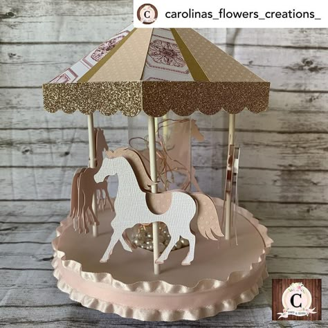 Cricut Crafts by Jav (@cricutmakercrafts) posted on Instagram • Jul 22, 2020 at 9:39am UTC Paper Carousel, Spring Luncheon, Carousel Cake, Carousel Party, Birthday Deco, Porta Confetti, Carousel Horse, Background Drawing, Candy Candy