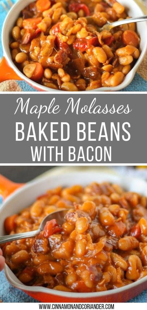 Maple Baked Beans Recipe, Recipe For Baked Beans, Molasses Baked Beans, Pork And Beans Recipe, Baked Beans From Scratch, Maple Baked Beans, Simple Baked Beans Recipe, Baked Beans Crock Pot, Best Baked Beans