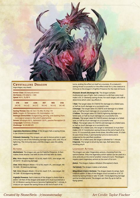 Crystalline Dragon - Imgur Homebrew Monsters, Guerriero Samurai, Dnd Monster, Monster Manual, Dnd Stats, Monster Ideas, Dungeons And Dragons 5e, Dnd 5e Homebrew, Dnd Dragons