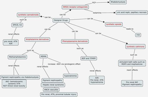 This is a comprehensive concept map of renal toxicities of designer drugs such as SPICE, NMDA receptor blockers and so forth. This is b... Power Concept, Med Surg, Concept Map, Critical Care, Pharmacology, Mind Map, Healthy Body, Creative Inspiration, Pharmacy