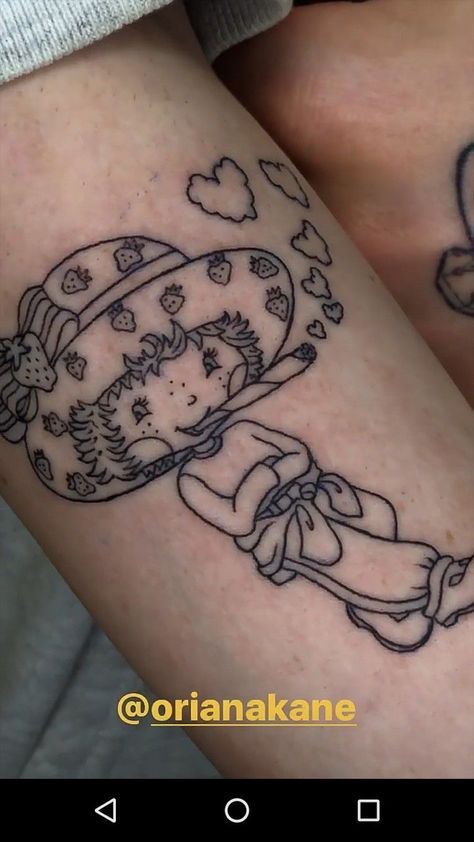 Strawberry Shortcake Tattoo Ideas, Chubby Tattoo, 2000s Tattoo Ideas, Creative Tattoo Ideas For Women, Strawberry Shortcake Tattoo, Dope Tattoos Creative, People With Tattoos, Red Ink Tattoos, Dope Tattoos For Women