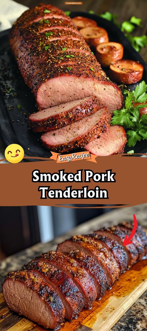 Indulge in the tender and flavorful Delicious Smoked Pork Tenderloin, a showcase of simple spices and slow smoking that enhances the meat's natural flavors. This pork tenderloin is a standout dish that's sure to impress at any gathering. #SmokedPorkTenderloin #BBQFavorites #TenderloinRecipes Smoked Pork Tenderloin Recipes Electric Smoker, Drunken Pork Tenderloin, Pork Tenderloin Recipes Traeger, Brine For Pork Tenderloin, Pork Tenderloin On Smoker, Whole Pork Tenderloin Recipes, Smoked Tenderloin Pork, Smoker Pork Tenderloin, Stuff Pork Tenderloin