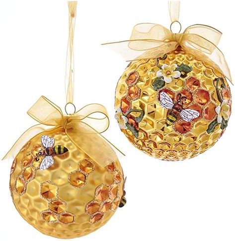 Bee Ornaments Diy, Kurt Adler Ornaments, Bee Pattern, Glass Ball Ornaments, Bee On Flower, Glass Christmas Tree Ornaments, Kurt Adler, Old World Christmas, Holiday Set