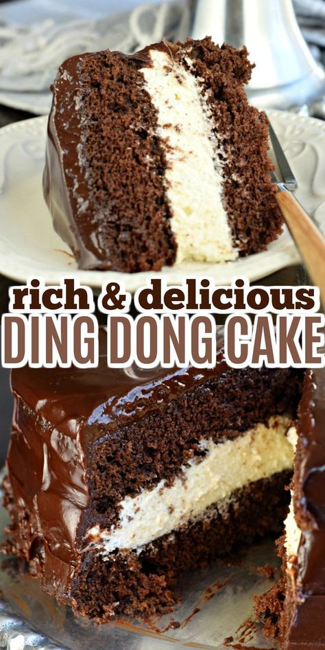 Ding Dong Cake Recipe, Ding Dong Cake, Torte Cupcake, Decadent Chocolate Cake, Cake Fillings, Ding Dong, Cake Mix Recipes, Pie Cake, Decadent Chocolate