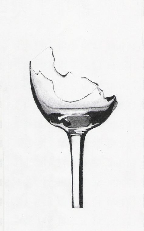 Broken Wine Glass Sketch, Broken Glass Sketch, Wine Glass Drawing, Glass Drawing, Draw Ideas, Charcoal Sketch, Pencil Drawings Easy, Outline Drawings, A Level Art