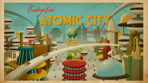 Futuristic 50s Retro Futurism, Atomic Space Age Aesthetic, Atomic Age Design Retro Futurism, 50s Retro Futurism, Space Age Aesthetic, Atomic Age Design, Retro Scifi, Googie Architecture, Si Fi