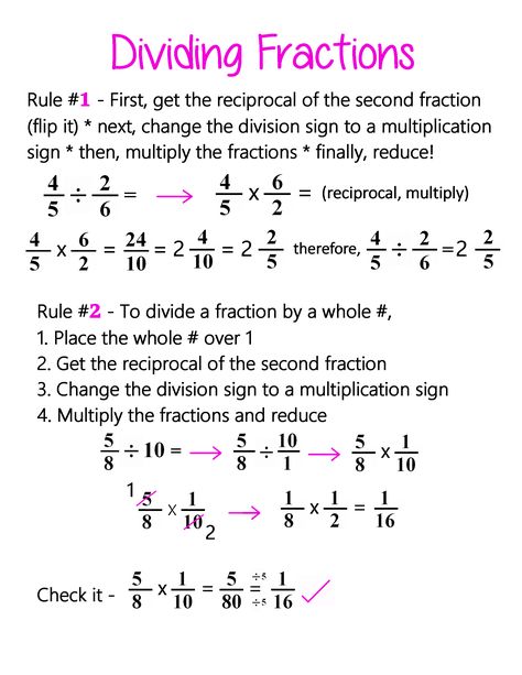 Dividing Fractions Anchor Chart, Divide Fractions, Fractions Anchor Chart, Exponent Rules, Math Tips, Big Ideas Math, Teaching Math Strategies, Dividing Fractions, Math Answers