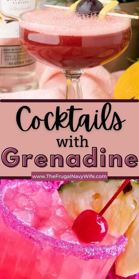 Whether sipping a classic concoction or experimenting with modern mixes, grenadine adds a delightful twist to every sip of your cocktail. #grenadine #cocktails #frugalnavywife #alcoholicdrinks #easyrecipes #adultdrinks | Grenadine | Cocktails | Alcohol | Adult Beverages | Easy Drink Recipes | Cocktails With Grenadine, Grenadine Recipe, Fireball Cocktails, Pink Lady Cocktail, Grenadine Cocktail, Kid Drinks Recipes, Candy Cocktails, Pineapple Cocktail, Cocktail Photos