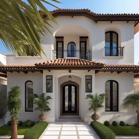 Spanish Style Beach House Exterior, Modern Spanish House Exterior, Spanish House Exterior, Spanish Style Home Exterior, Old Money Interior Design, Old Money Interior, Hacienda Homes, Hacienda Style Homes, Mexico House