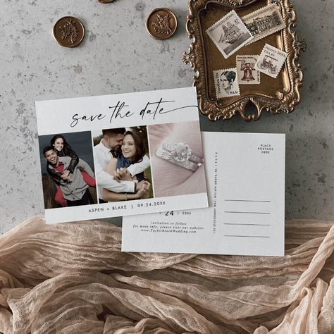 Engagement Photos Fancy, 3 Photo Template, Industrial Lettering, Unique Wedding Save The Dates, Rustic Wedding Save The Dates, Diy Wedding Stationery, Rustic Save The Dates, Modern Save The Dates, Date Invitation