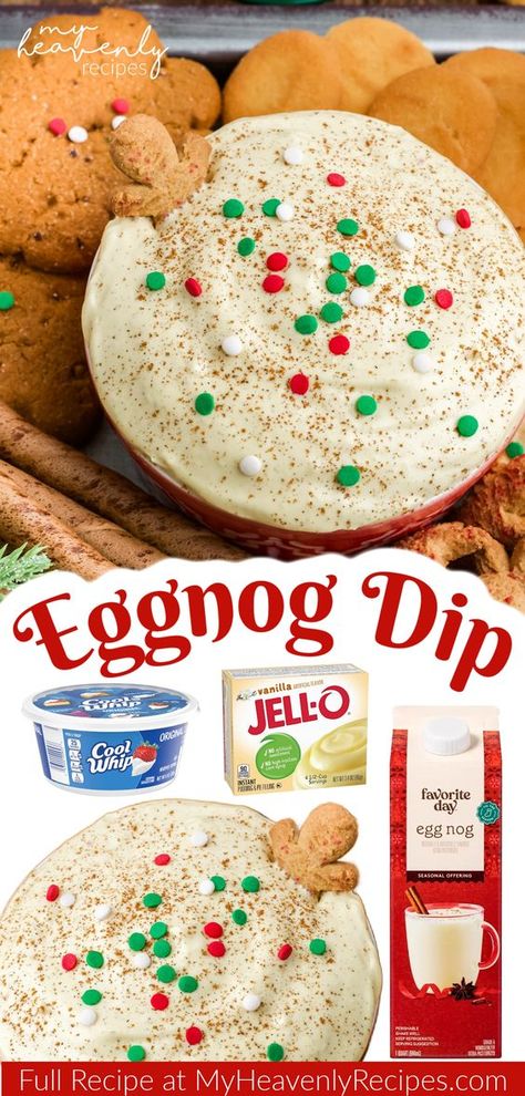 Eggnog Dip Recipe- Egg nog dessert dip. Christmas dessert dip recipe. Holidays xmas dessert dip. Pudding cool whip eggnog recipe. Christmas dip instructions. Christmas party cheap dessert to bring to a party. Egg Nog Dip Recipe, Cheap Holiday Desserts, Cookie Dips Recipes, Cool Whip Christmas Desserts, Snickerdoodle Dip Recipe, Christmas Fluff Dip, Christmas Desert Dips, Sweet Christmas Dips, Texas Christmas Dip