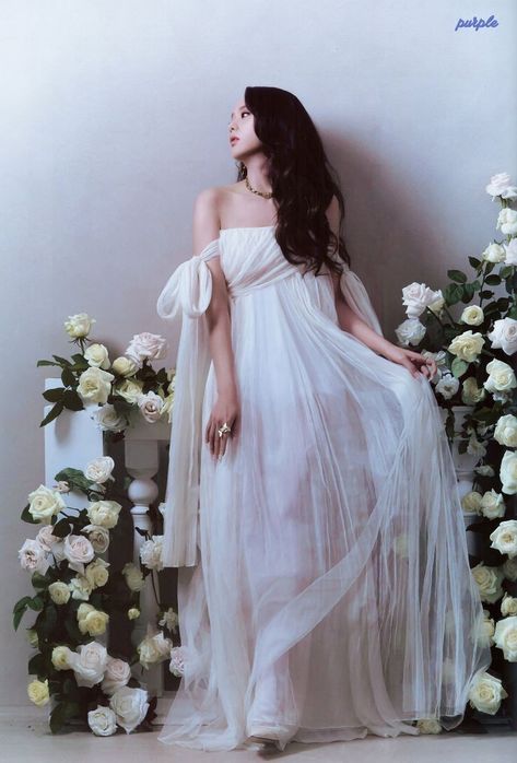 Blackpink Dress, Wedding Korea, Beautiful Photoshoot Ideas, Purple Themes, Jisoo Blackpink, 인물 사진, White Wedding Dresses, Blackpink In Your Area, White Outfits