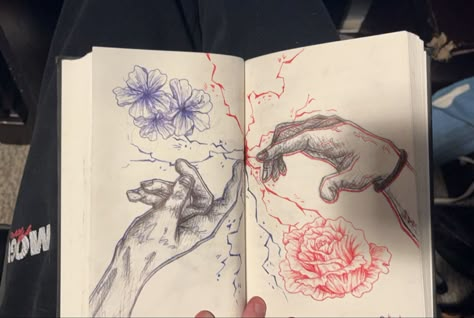 Red Blue And Black Pen Sketch, Red Journal Ideas, Black And Red Sketch, Red Pen Drawings, Easy Pen Art, Red Drawing Ideas, Rose Flowers Drawing, Decoration Craft Ideas, Drawing Roses