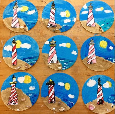 Art with Mr. Giannetto: 2017 Butterfly Mosaics, Clay Octopus, Lighthouse Crafts, Summer Art Projects, Wood Butterfly, Seaside Art, Model Magic, Lighthouse Art, Summer Crafts For Kids