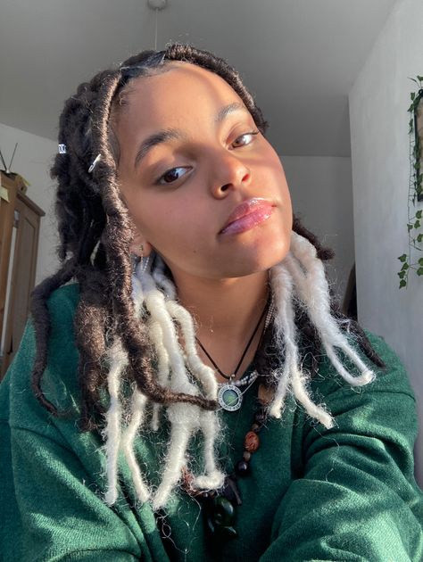 Black And White Locs Black Women, White And Black Locs, White Locs Black Women, Black And White Dreads, White Locs, Hair Dude, Brown Locs, Locs Ideas, Loc Colors