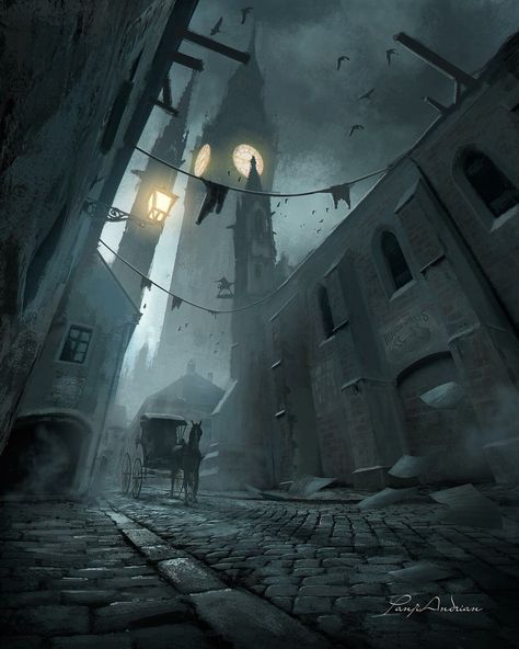 London street_victorian, Panjoool ® on ArtStation at https://www.artstation.com/artwork/XBKBAa Victorian London Aesthetic, Victorian London Street, London 1800, Victorian Street, Steampunk Tendencies, Steampunk Aesthetic, 동화 삽화, Blades In The Dark, Victorian Aesthetic