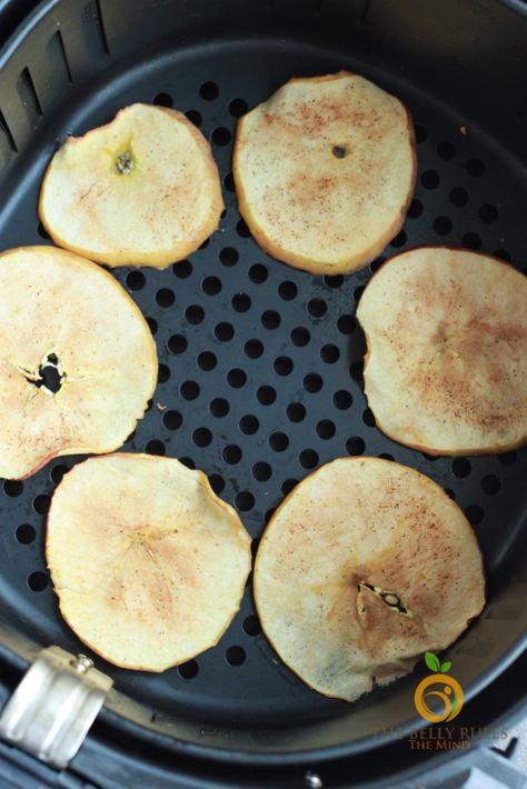 Cinnamon Apple Chips (Air Fryer & Video) - TheBellyRulesTheMind Air Fryer Apple Chips, Air Fryer Vegan, Cinnamon Apple Chips Baked, Dried Apple Chips, Oven Baked Apple, Apple Chips Recipe, Dehydrated Apples, Cinnamon Apple Chips, Apple Chips Baked