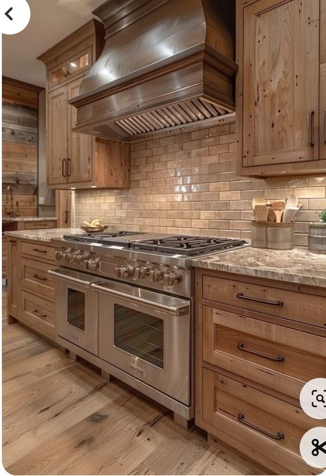 Modern Rustic Kitchen Island, Mountain Home Kitchen, Backsplash Inspiration, Rustic Kitchen Backsplash, Log Home Kitchen, Modern Rustic Kitchen, Kitchen Backsplash Inspiration, Rustic Meets Modern, Hickory Kitchen Cabinets