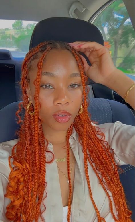 Orange Twist Braids, Fox Brown Braids, Light Ginger Braids, Ginger Coloured Braids, Orange Goddess Braids, Orange And Blonde Braids, Orange Knotless Braids, Orange Braids For Black Women, Orange Box Braids