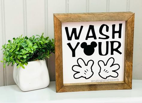 Wash Your Hands Sign Disney Farmhouse Bathroom Disney Inspired Bathroom Mickie and Minnie Bathroom - Etsy Disney Farmhouse, Mickey Bathroom, Penny Crafts, Mickey Mouse Bathroom, Wash Your Hands Sign, Disney Decor Diy, Disney Bathroom, Mickey Mouse Kitchen, Disney Room Decor