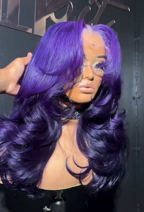 Black And Purple Wig Black Women, Purple Updo Wig, Purple Ombre Wig Black Women, Purple Hair Wig Black Women, Hairstyles Wig Install, Purple Hair Wigs, Ombré Purple Hair, Purple Sew In, Purple Wig Outfit