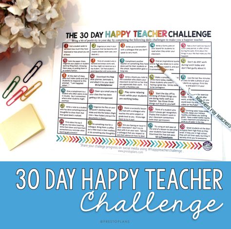 Challenge Calendar, Teacher Giveaway, 30 Days Of Gratitude, English Teacher Resources, Happy Teacher, Gratitude Challenge, Happy Students, School Related, Extra Curricular Activities