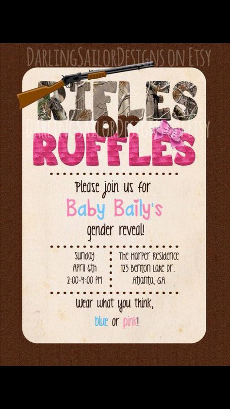 Cute country gender reveal invitations. Would be cute for a future Seale :) @Amber Kroenke Camo Gender Reveal, Country Gender Reveal, Gender Reveal Ideas, Baby Reveal Party, Gender Party, Baby Gender Reveal Party, Gender Reveal Invitations, Craps, Baby Gender Reveal