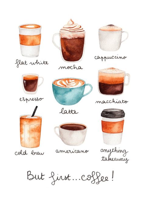 Latte Illustration, Watercolour Coffee, Plants And Books, Coffee Watercolor, Graphic Design Style, Urban Explorer, Paper City, Coffee Illustration, Greeting Card Illustration