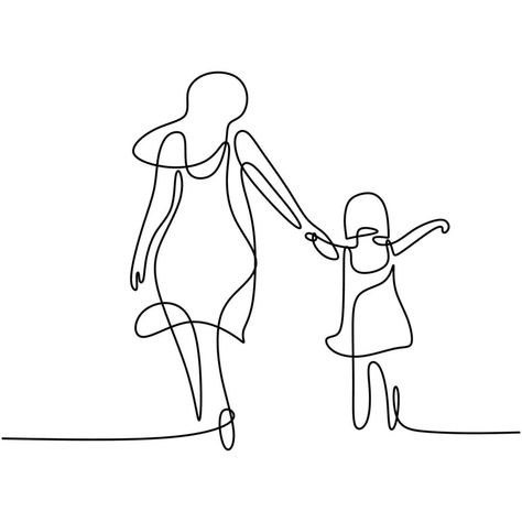 Mother And Daughter Drawing, Mom Drawing, Single Line Tattoo, Mother Tattoos, Siluete Umane, Single Line Drawing, Mother Art, Minimalist Drawing, 카드 디자인