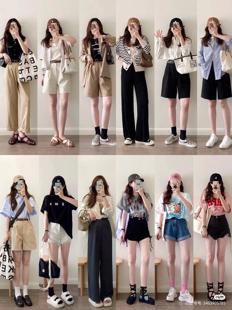 Summer Ulzzang Outfits, Cute Summer Outfits Japan, Taiwan Summer Outfits, Ulzzang Summer Outfits, Japan Street Style Summer, Taiwan Outfit Travel, Summer Asian Outfits, Summer Korean Outfits Street Styles, Summer Outfits Japan