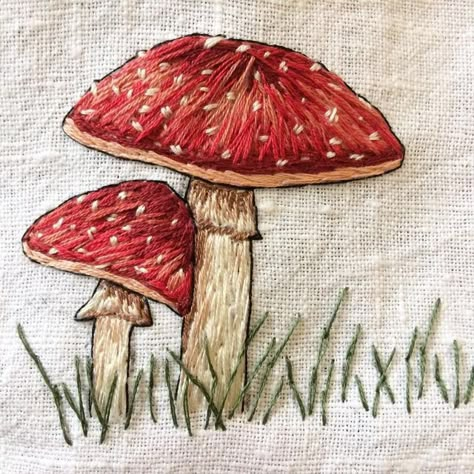 Easy Hand Embroidery, Mushroom Embroidery, Funny Embroidery, Embroidery Stitches Beginner, Knitting Blogs, 자수 디자인, Crewel Embroidery, Hand Embroidery Stitches, Wool Applique