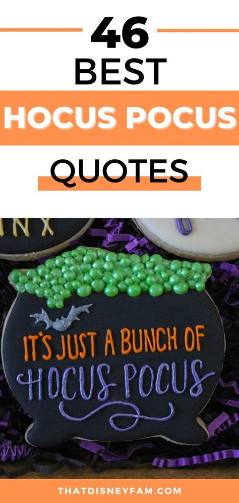 decorated cookie Winifred Sanderson Quotes, Hocus Pocus Captions, Hocus Pocus Quotes Funny, Its Just A Bunch Of Hocus Pocus Quote, Famous Halloween Movie Quotes, Hocus Pocus Sayings, Allison Hocus Pocus, Hocus Pocus Costume Diy, Halloween Movie Quotes