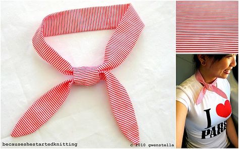 Mini Sailor's Scarf #crafts #diy #fabric #howto #pattern #tutorial #sew #sewing Nautical Clothing, French Scarf, Scarf Diy, French Costume, Mini Scarf, Agyness Deyn, Knitting Diy, Nautical Outfits, Fabric Scarf