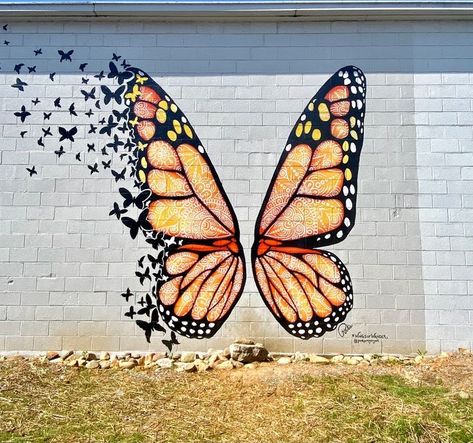 Butterfly Mural, Massage Room Design, Music Graffiti, Angel Wings Painting, Mural Cafe, Audrey Hepburn Art, Selfie Wall, Garden Mural, School Murals