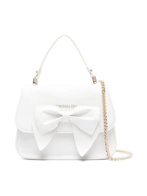 white faux leather bow detailing gold-tone hardware single top handle detachable shoulder strap foldover top with magnetic fastening full lining White Prom Purse, Cute White Purse, Prom Purse, Bow Purse, My Style Bags, Birthday Fits, Purse White, White Shoulder Bag, White Purse