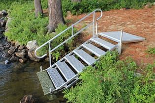 Photo Gallery: Aluminum Dock Stairs - Boat Docks Kayak Ramp, Pond Activities, Floating Sauna, Kayak Dock, Pond Deck, Cabin Decks, Stairs Outdoor, Lake Landscaping, Dock Steps