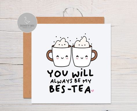 Birthday card for best friend, bestie galentine's day card, bes-tea card, funny best friend card, friend birthday cards, cards for women, by Handmadebyswans on Etsy Best Friend Quotes Birthday Funny, Aesthetics Birthday Cards, Diy Card For Best Friend Happy Birthday, Funny Best Friend Cards Birthday, Creative Ideas For Best Friends Birthday, Bestie Card Ideas Funny, Birthday Decor For Best Friend, Easy Birthday Card Ideas For Best Friend, Best Friend Card Ideas Funny