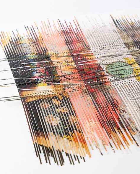 Weaving Illustration, Canvas Weaving, Paper Weave, Magazine Paper, Recycled Magazine, Internet Art, Textile Wall Art, Paper Weaving, Traditional Weaving