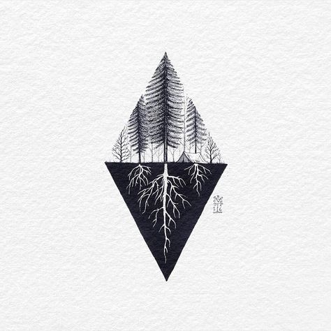 Outdoor Tattoo, Geometric Art Tattoo, Kunst Tattoos, Tattoos Mandala, Shape Tattoo, Nature Tattoo, Geometric Nature, Triangle Tattoos, Tattoo Zeichnungen